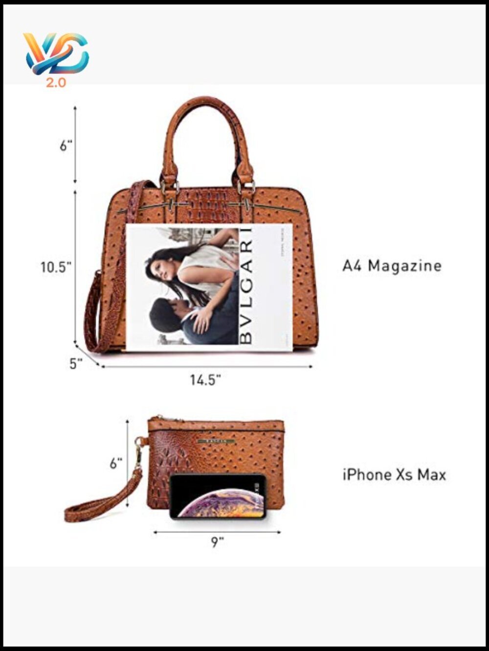 Vegan Leather Satchel and Clutch Set - 2 Piece with Shoulder Strap - Picture 3 of 7